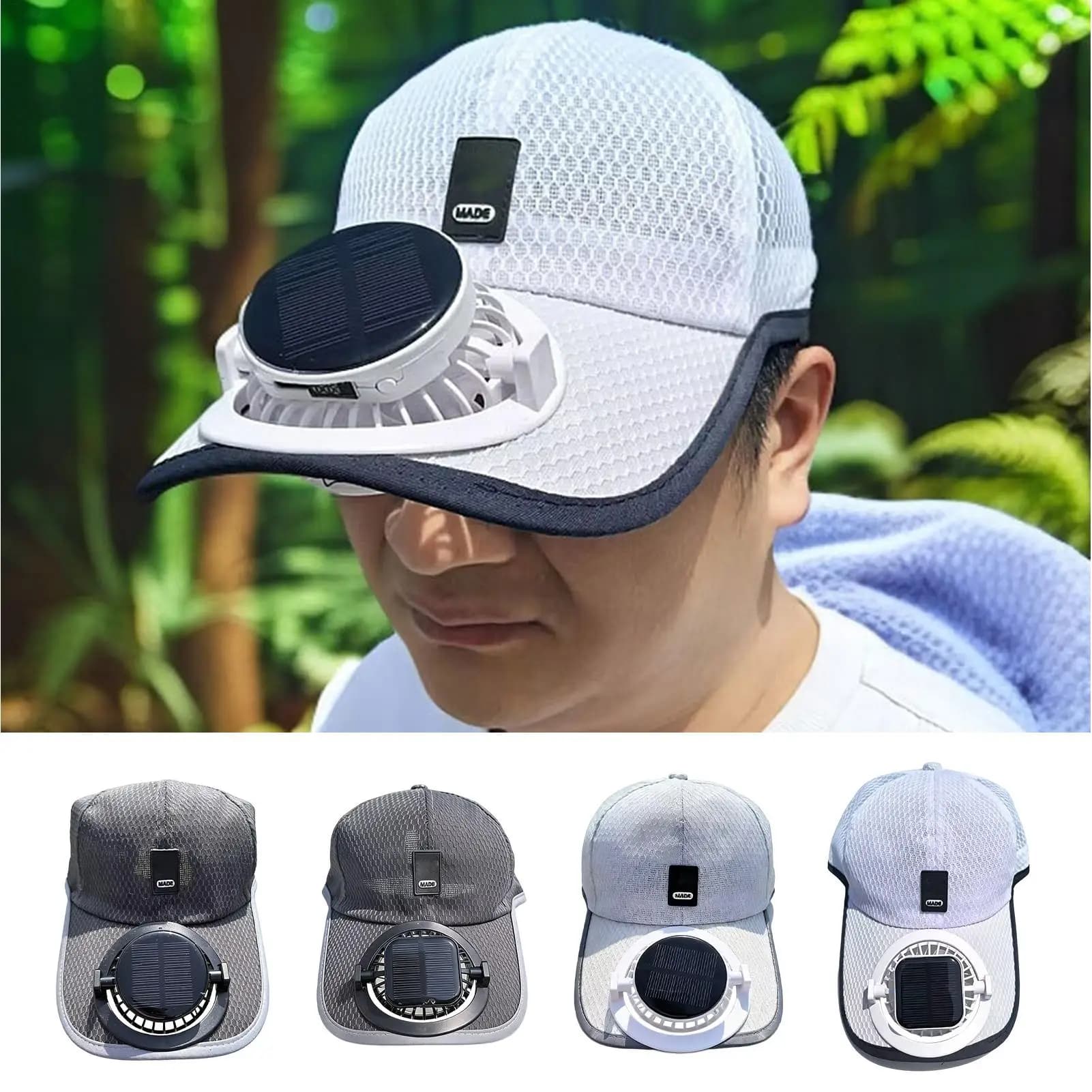 Summer USB Rechargeable Sun Hat Unisex Solar-Powered Fan Hat Wind Blower Sunhat Wide Brim Solar Fan Cap Baseball Cap with Fan