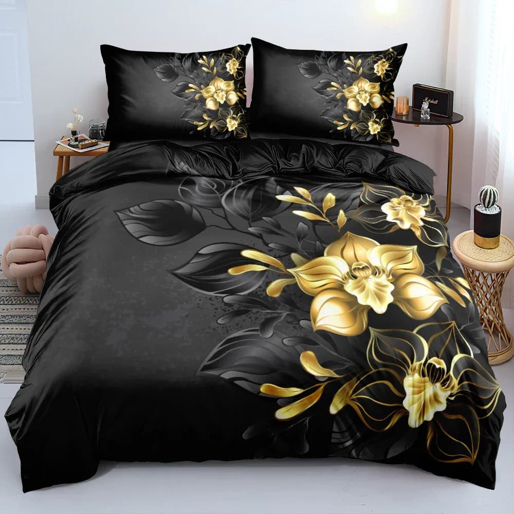 Set duvet with 3D design flowers Bed linen Set of bedding Quilt/Feeling lining 220x240 Size Black Home Textile