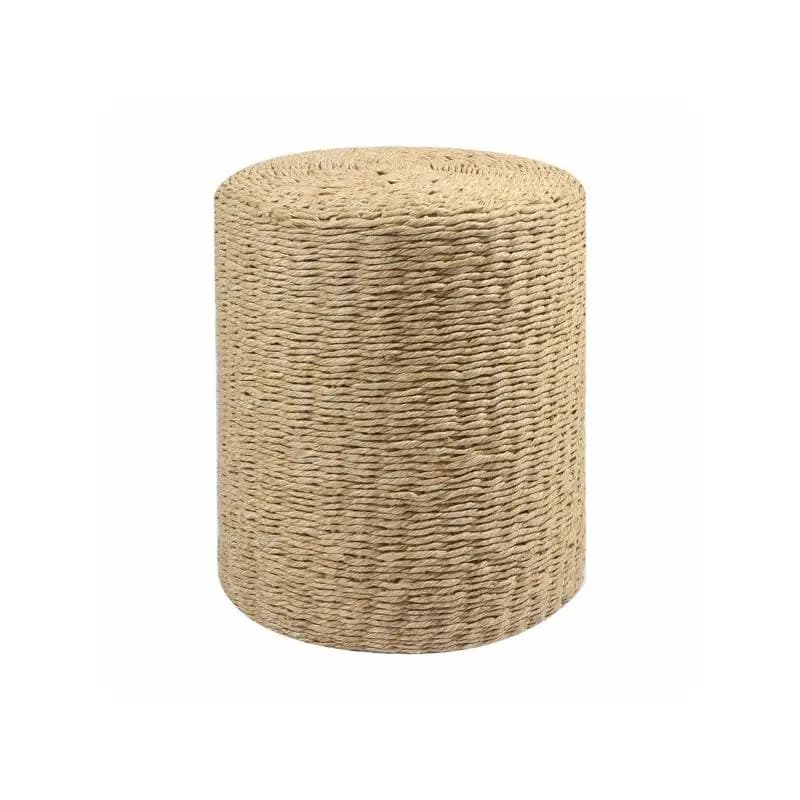 Pouf rotondo ottomano doppio filo in corda di carta beige poggiapiedi sgabello per camera da letto soggiorno sedile d'accento