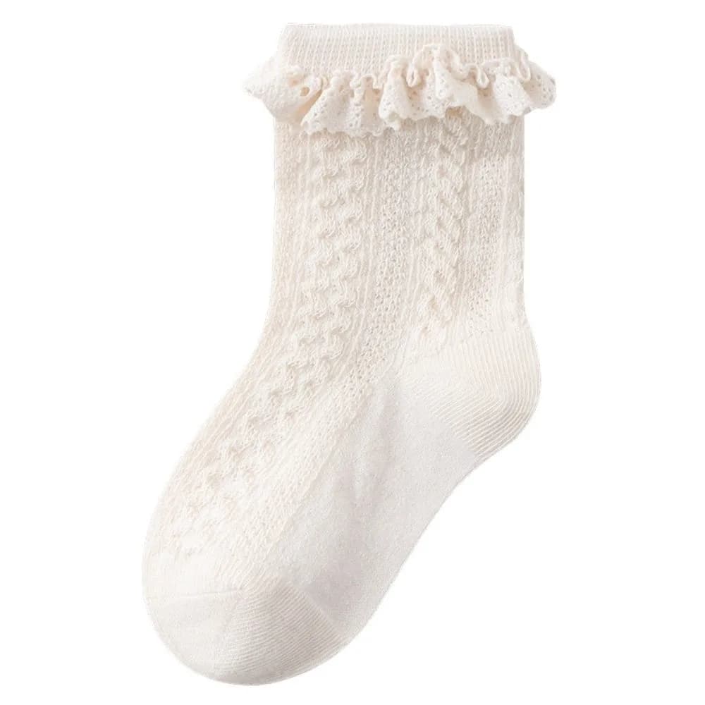 Lace Ruffle Trim Baby Princess Socks Soft Cotton Non Slip Girls Lace Socks Breathable Mesh Infant Cotton Socks Newborn Footwear