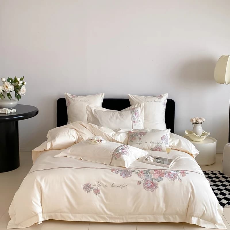 1000TC Egyptian Cotton Flowers Embroidery Jacquard Set luxury bedding Cover Flat/with corners Load 4 pieces