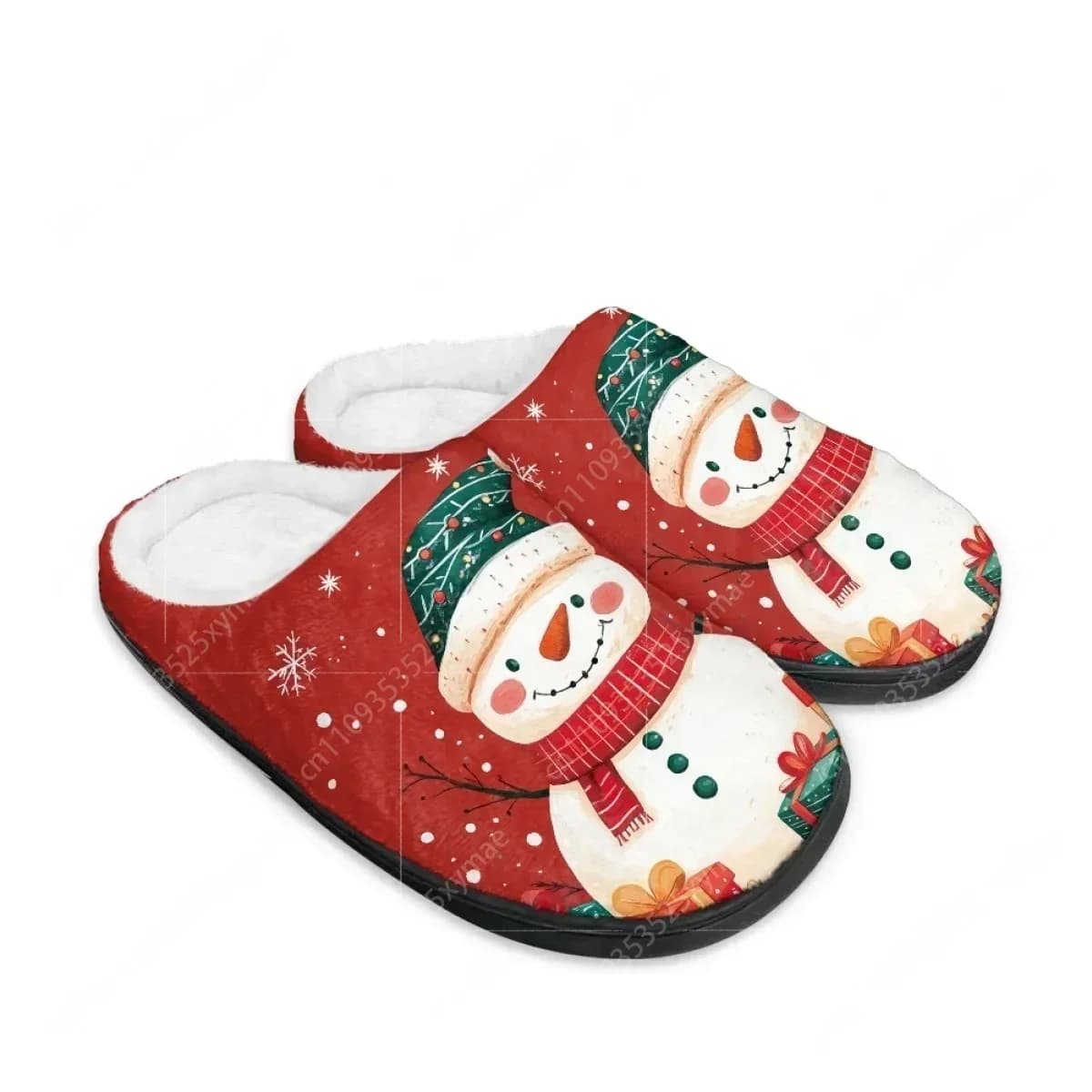 Pantofole in Cotone Natalizie Rosa con Pupazzo di Neve Cartoonesco, Calde e Personalizzabili per Uomo, Donna e Adolescenti