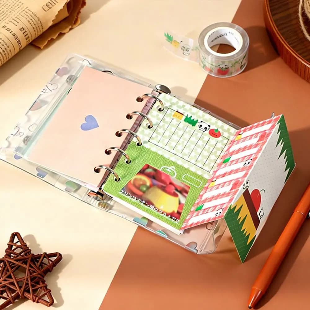 Copertina per raccoglitore in PVC A5/A6/A7/M5 con motivi a cuore laser, ricaricabile, con doppia chiusura a scatto, per agenda/taccuino a fogli mobili