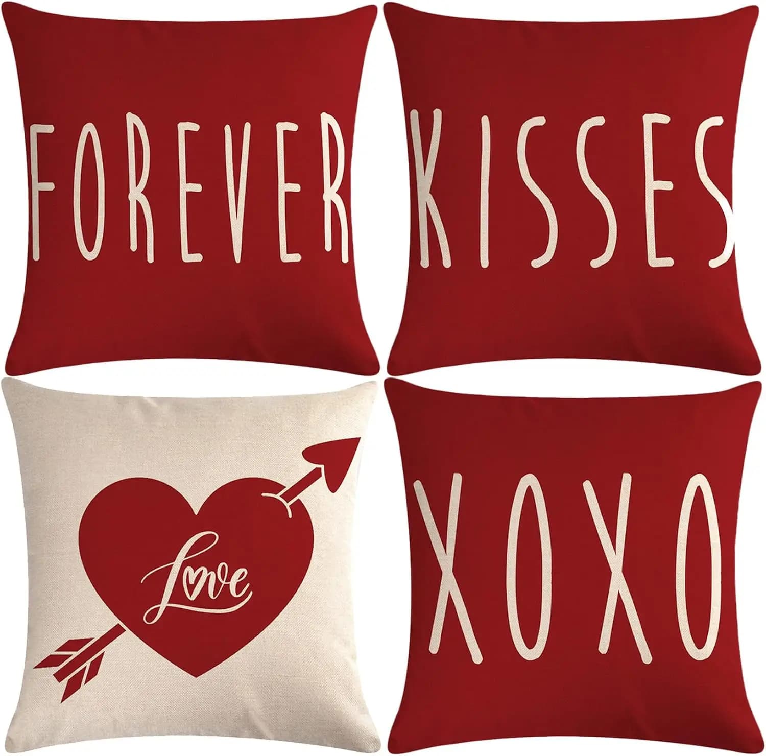 Set di 4 decorazioni per il giorno di San Valentino Fodere per cuscini San Valentino che dice baci per sempre XOXO Love Heart Arrow Fodere per cuscini