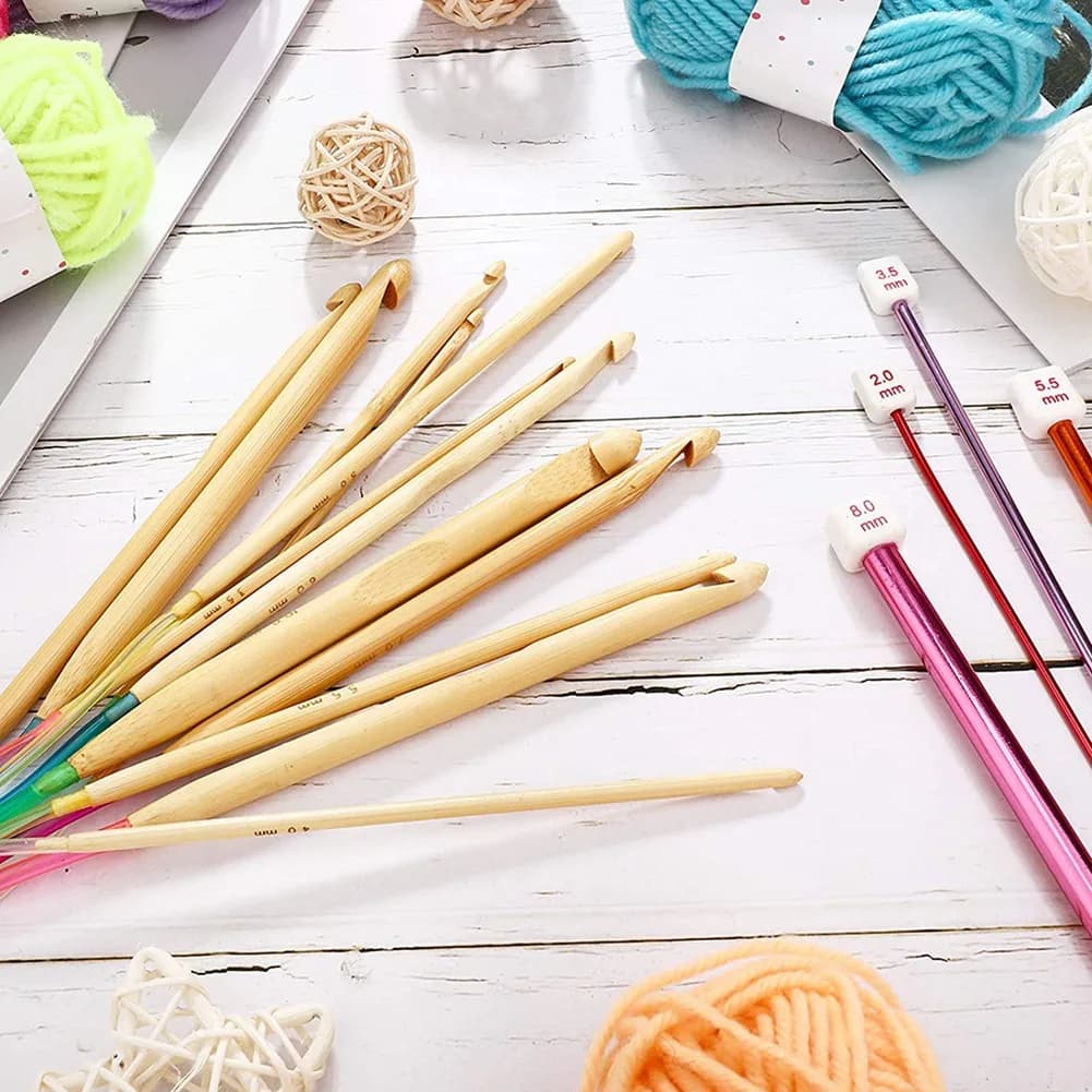 A67P-23 Pieces Tunisian Crochet Hooks Set 3-10 Mm Cable Bamboo Knitting Needle With Bead Carbonized Bamboo Needle Hook