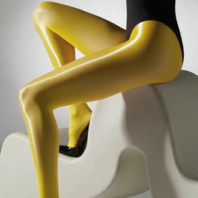 Collant Giallo Effetto Olio Lucido a Vita Alta per Donna Taglie Forti, Leggings Elastici Sexy Trasparenti, Calze Lunghe