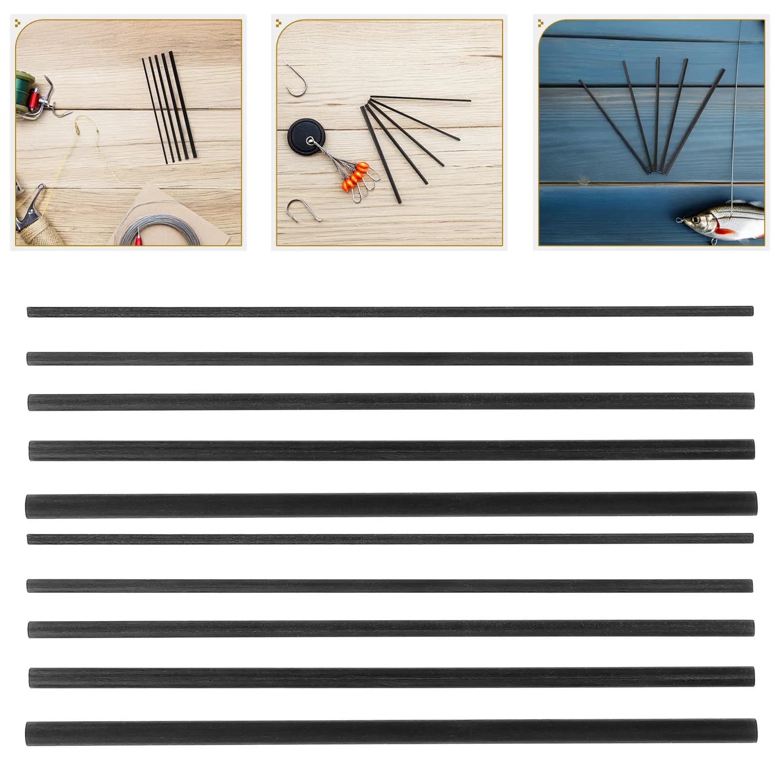 Kit di Riparazione per Canne da Pesca in Fibra di Carbonio, 10 Pezzi, Punte di Ricambio per Canne da Spinning e Baitcasting, Acqua Dolce e Salata, Connettori per Punta Canna