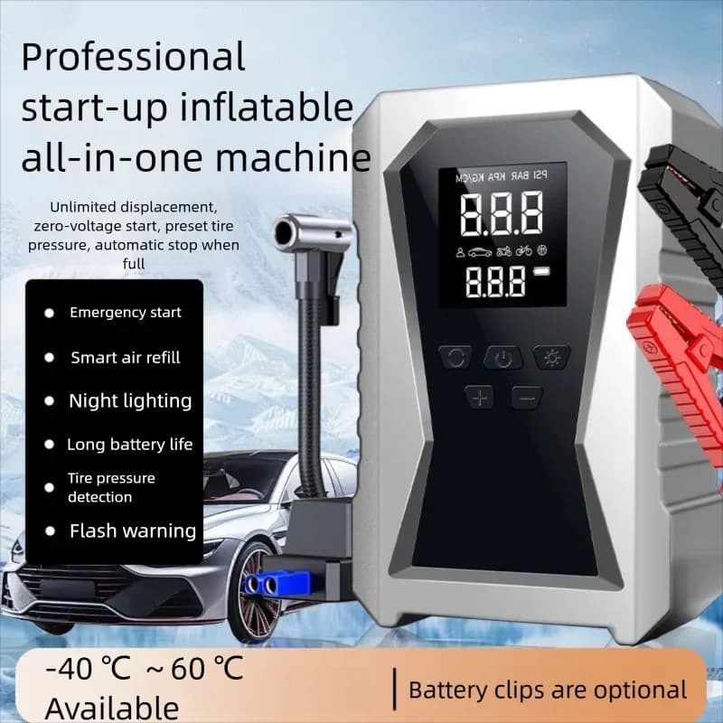 Avviatore di Emergenza 12V con Compressore d'Aria, Booster di Avviamento Auto Senza Fili, Power Bank Digitale Intelligente per Camion