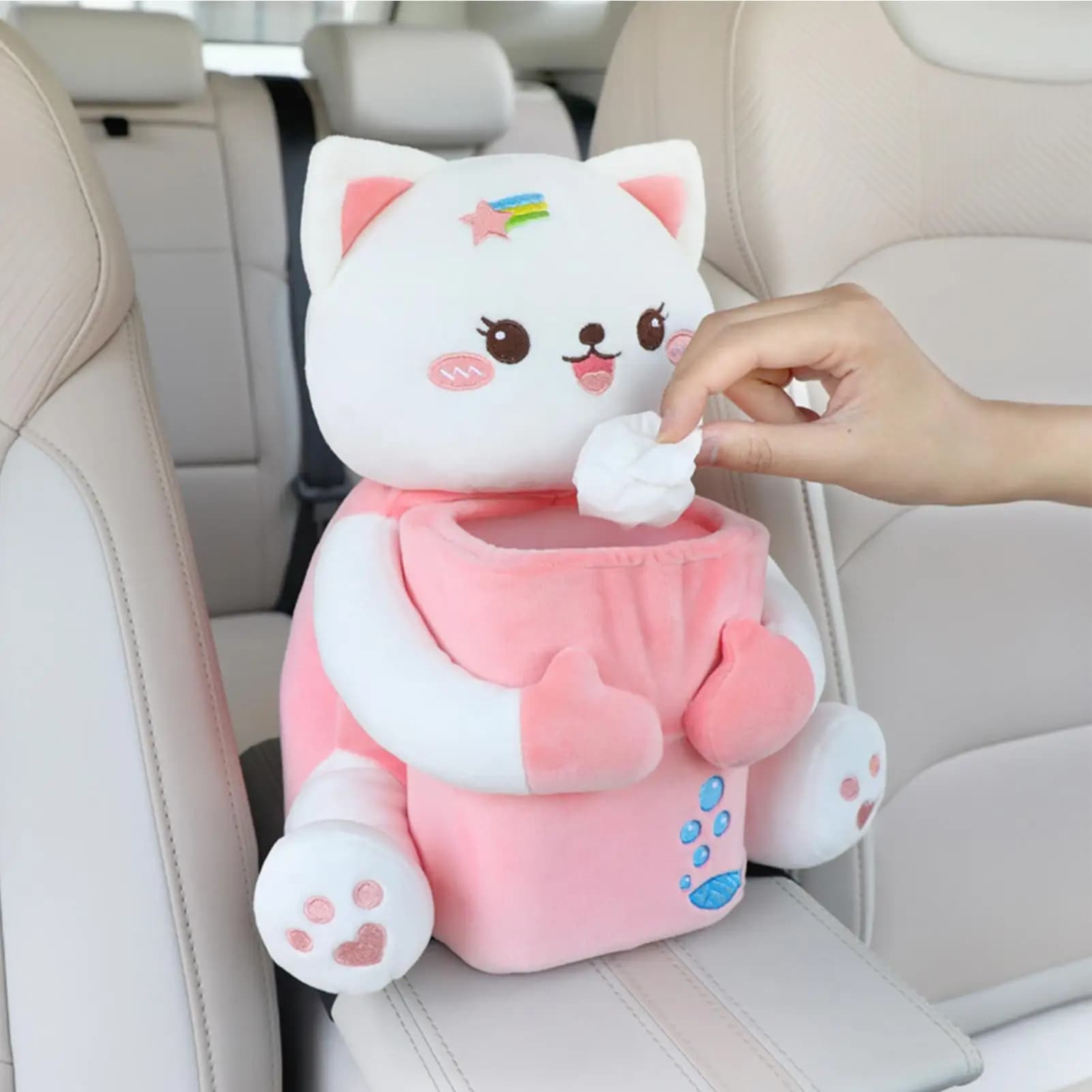 Porta fazzoletti per auto Accessori per veicoli in peluche Cartone animato carino Pattumiera per auto Scatola di immagazzinaggio per console centrale Camion SUV RV Berlina Auto