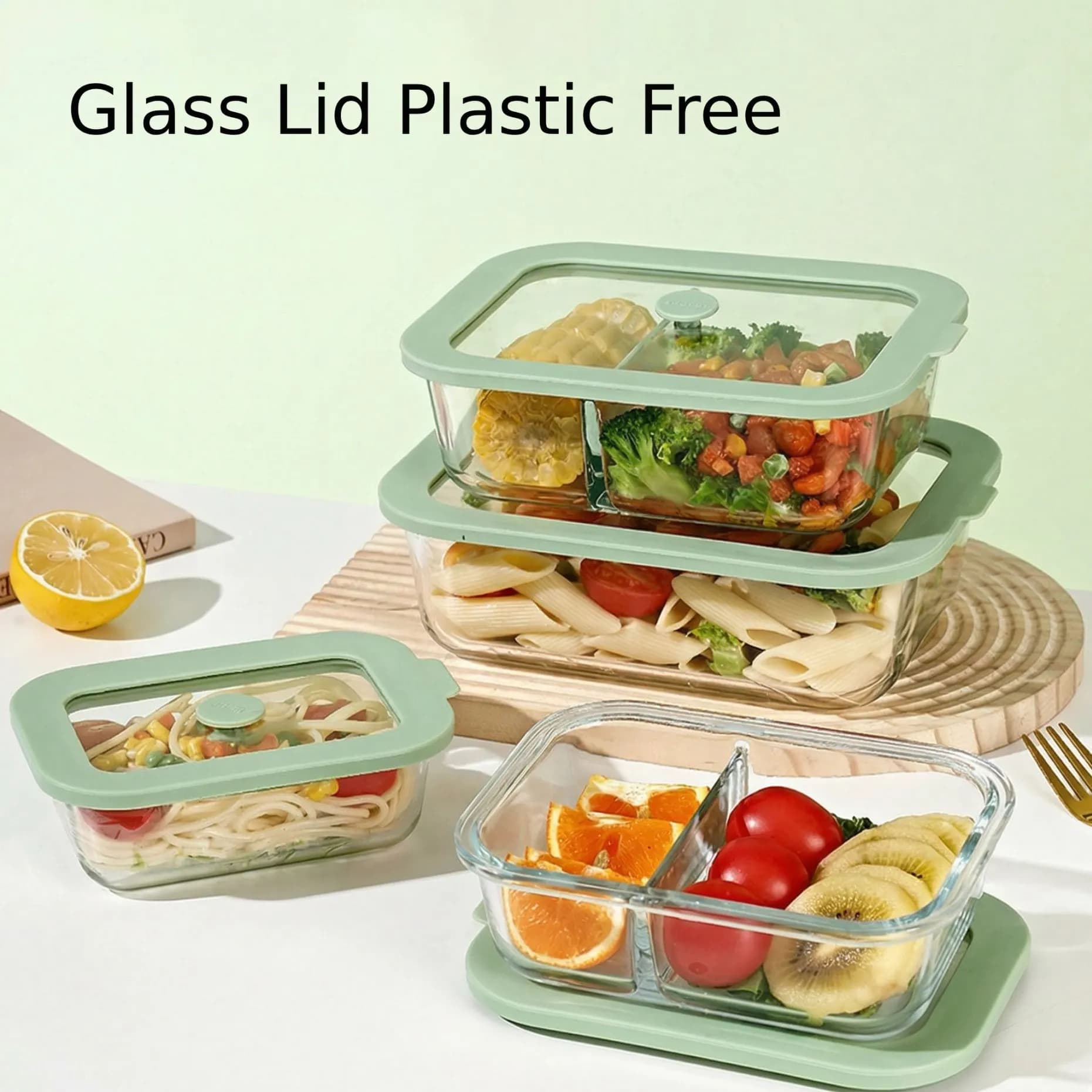 Contenitori per Alimenti in Vetro con Coperchi in Vetro Temperato, Ermetici, per Preparazione Pasti, Adatti al Microonde, Lunch Box, Bento Box