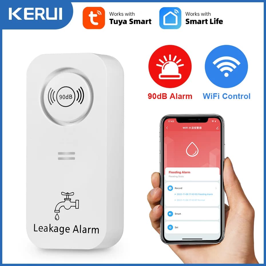 KERUI Tuya Smart Wireless Sensore di Acqua Allarme 90db Rilevatore di Perdite D'acqua Avviso di Perdite Monitoraggio Allarme Perdite e Gocciolamento Per La Casa