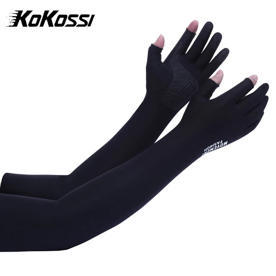 KoKossi 1 paio di guanti estivi in seta ghiacciata con protezione solare, maniche lunghe per tutto il braccio, guanti a due dita, maniche traspiranti per la guida sportiva, per uomo e donna