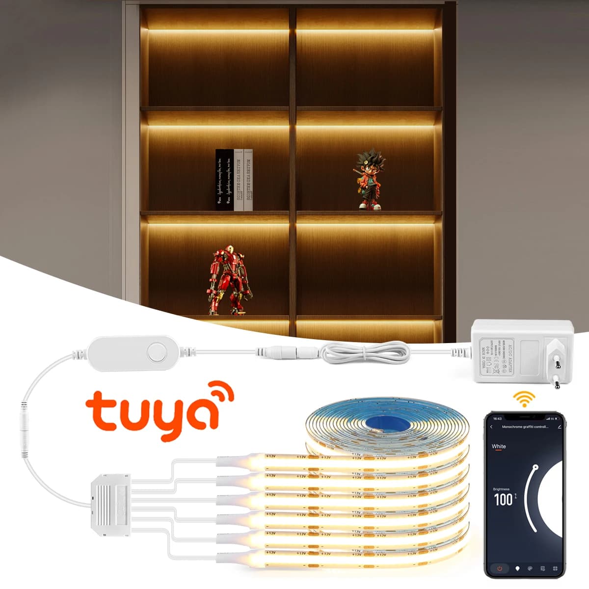 Luci a LED per armadietti a più strati DC12V Tuya Smart WiFi COB LED Strip Light Tape 320 led / M Camera da letto Parete Cucina Retroilluminazione -Q