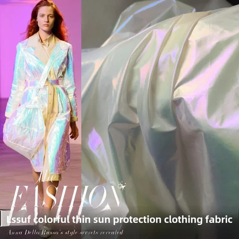 Laser Colorful Sunscreen Clothing Fabric for Diy Sew Lightweight Down Jacket Designer Windbreaker Fabrics Cloth Per Meter