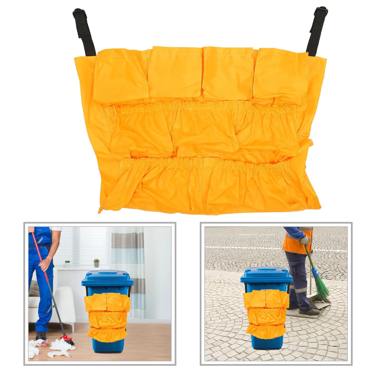 Premium Vinyl Trash Can Bag Heavy Duty Cleaning Supply Organizer for Large Garbage Bins Waste Basket Accessories Multi Pocket