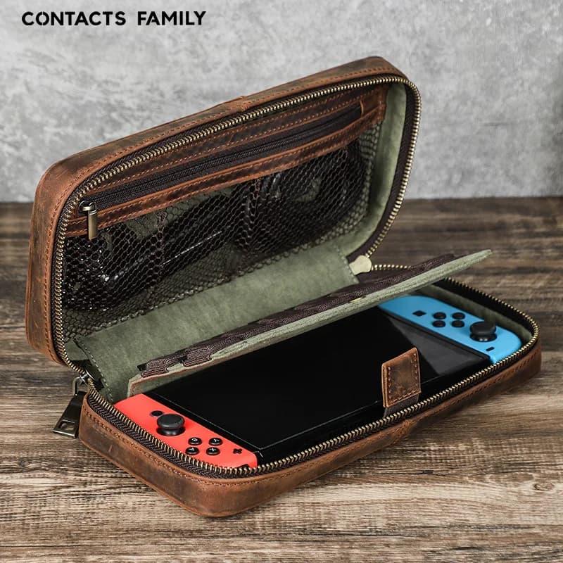 Switch 1/2 Gen Game Console Protector Crazy Horse Leather Outdoor Portable Handheld Storage Case