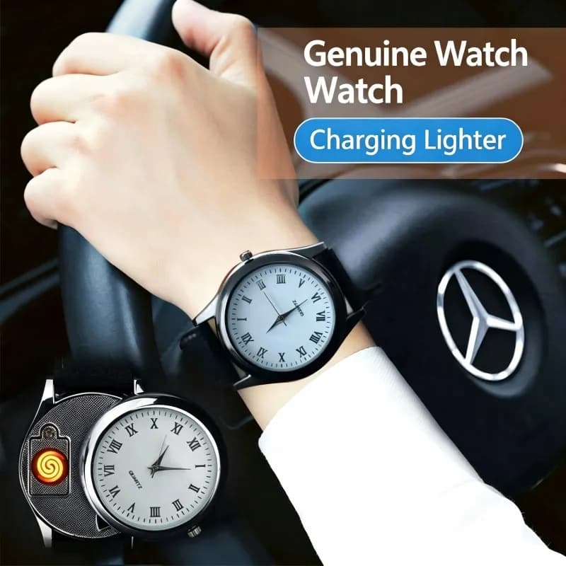 Men's Watch Metal Windproof Lighter Flameless Rechargeable Watch USB Cigarette Lighters Tool Exquisite For Men Gadgets Gift