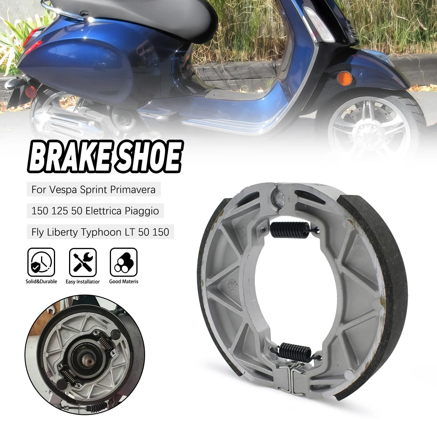 Parti di Ricambio per Moto, Freno a Tamburo Posteriore per Vespa Sprint Primavera 150 125 50 Elettrica, Piaggio Fly Liberty Typhoon LT 50 150