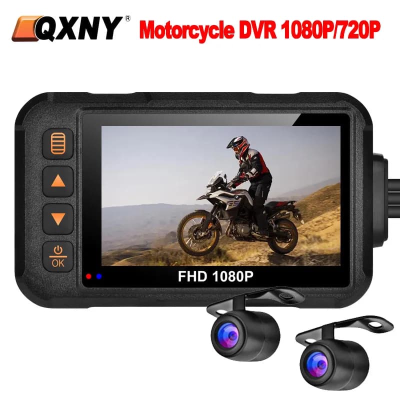 QZNY Motorcycle DVR 1080P/720P Dash Cam 3in Front Monitor Video Backup Camera Box Logger Waterproof Accessories