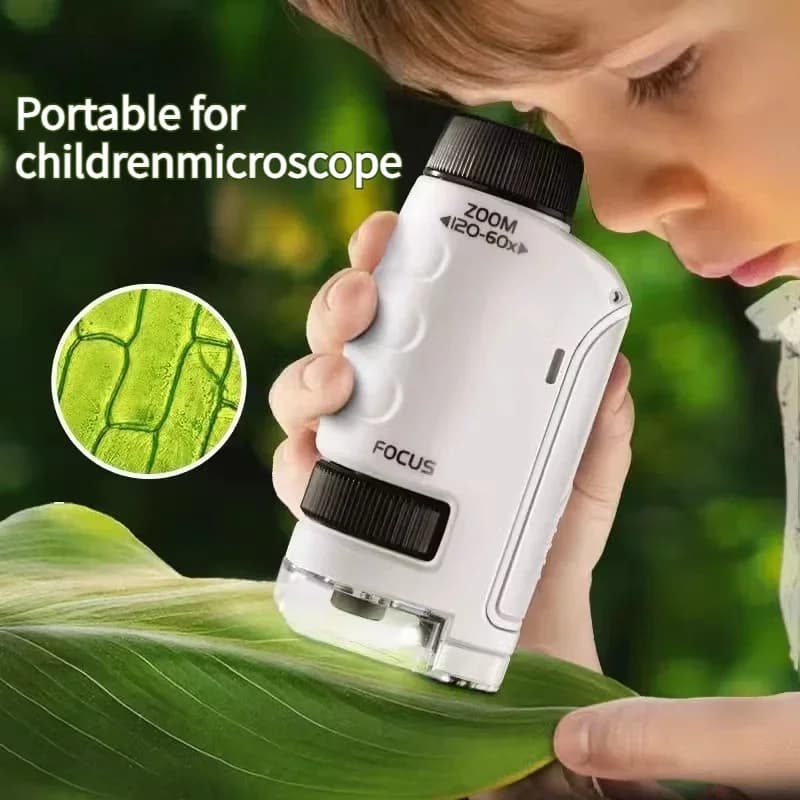 Microscopio tascabile Kit di giocattoli scientifici per bambini 60-120x Mini microscopio portatile educativo con luce a LED giocattolo per bambini all'aperto