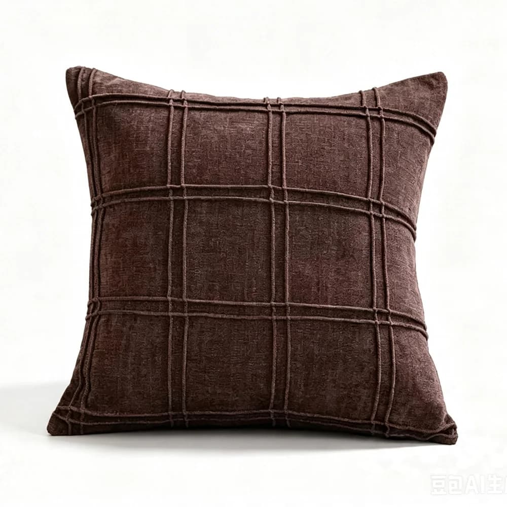 Luxurious Dark Chocolate Pillow Case Home Vintage Creped Woven Checks Square Sofa Cushion Cover Bedding 1 Piece Pack
