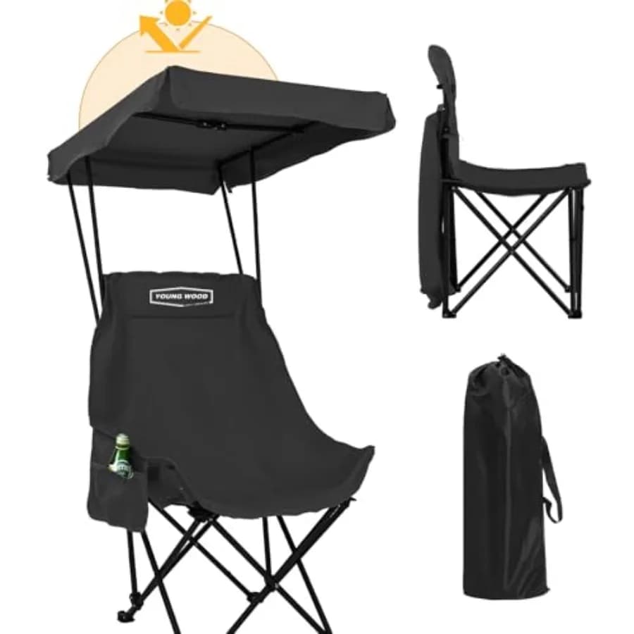 Sedia da Campeggio Portatile con Tettuccio Parasole, Pieghevole Leggera e Oversize per Tutti, Facile da Aprire e Chiudere Senza Installazione