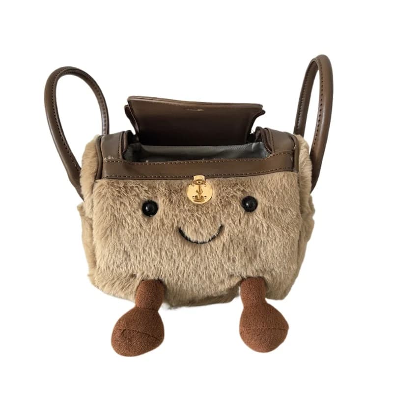 Shoulder bag with PU leather cushion wrapped in plush with cute pattern cartoon bag versatile shoulder bag for sweet girl for commuting everyday use female