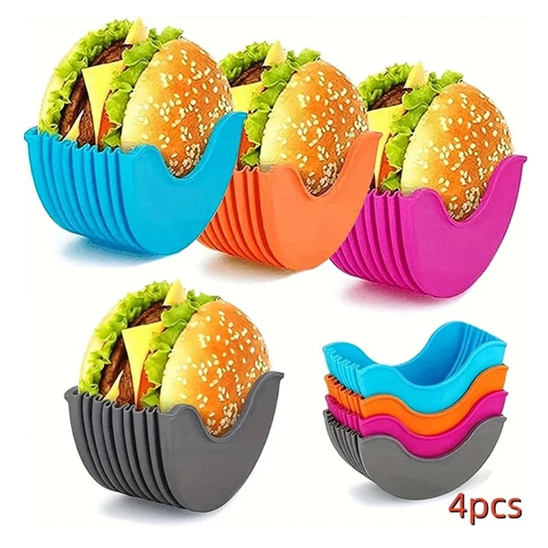 4 pezzi supporti per hamburger retrattili scatola fissa per hamburger sandwich clip per hamburger cremagliera lavabile in silicone salsa per hamburger per patatine fritte