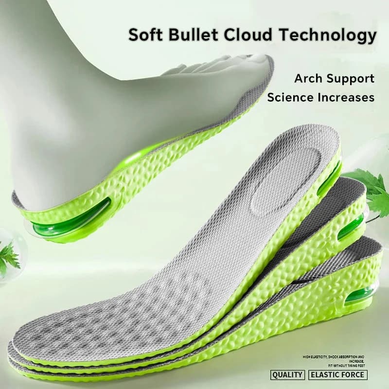 1 paio di solette per aumentare l'altezza, con cuscino d'aria, traspiranti, anti-sudore e anti-odore, ammortizzanti per scarpe sportive