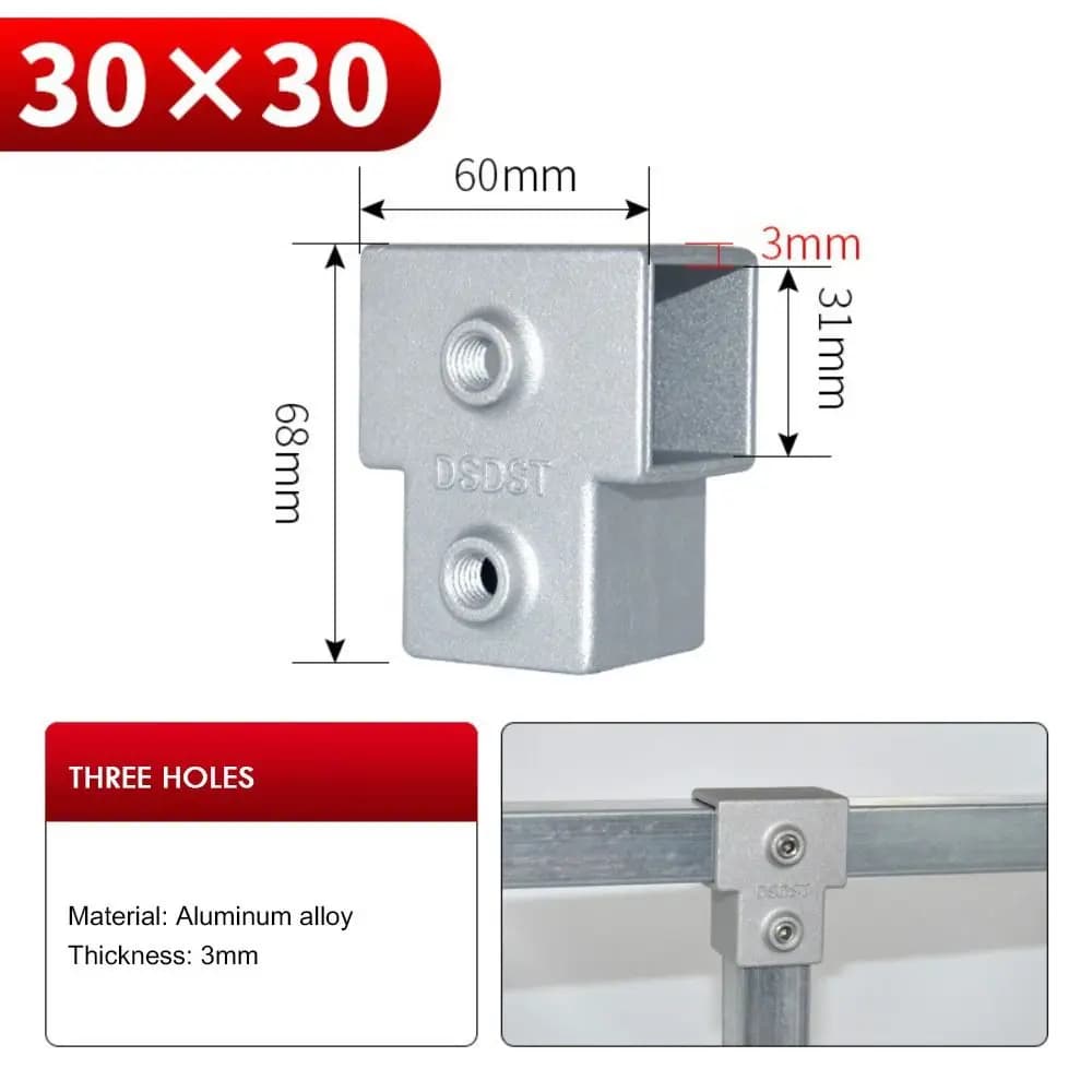 Rack Tubo quadrato in lega di alluminio Morsetto per tubo fisso Accessori per connettori Gomito in lega di alluminio Quadrato a tre vie