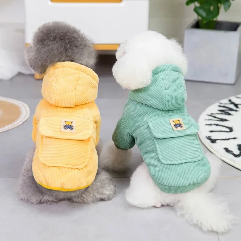 Cappotto per cani in velluto a coste con guinzaglio Anello a D Felpe con cappuccio invernale per cani con tasche per cani di piccola taglia Abbigliamento per chihuahua Cucciolo