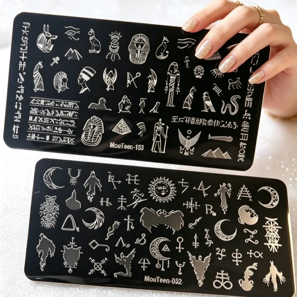 2Pcs/Set Vintage Ancient Totem Nail Stamp Plate Gothic Moon Magic Symbol Nail Art Printing Template for Stamping Plate #153052