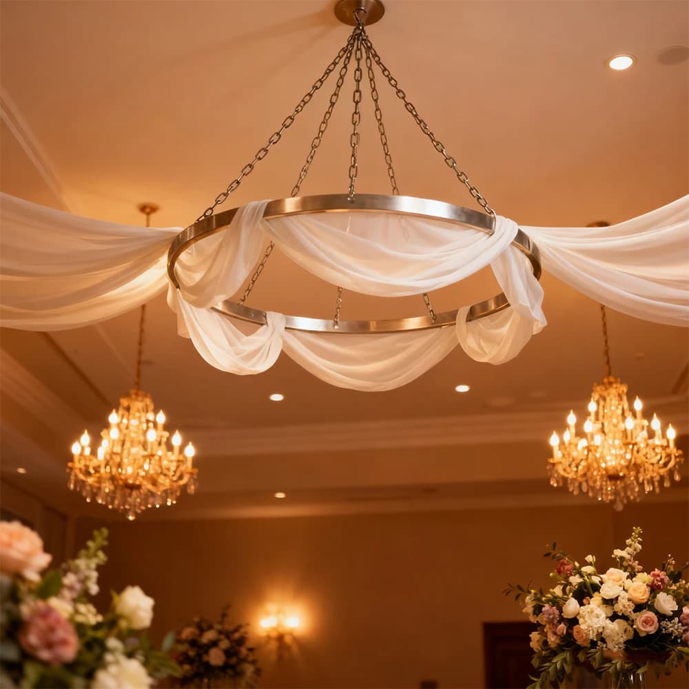 12/24 Inches Silver Metallic Ceiling Drapes Hanging Kit for 6 Panels Wedding Drapes Decorations Canopy Hoop Metal Hardware Kit