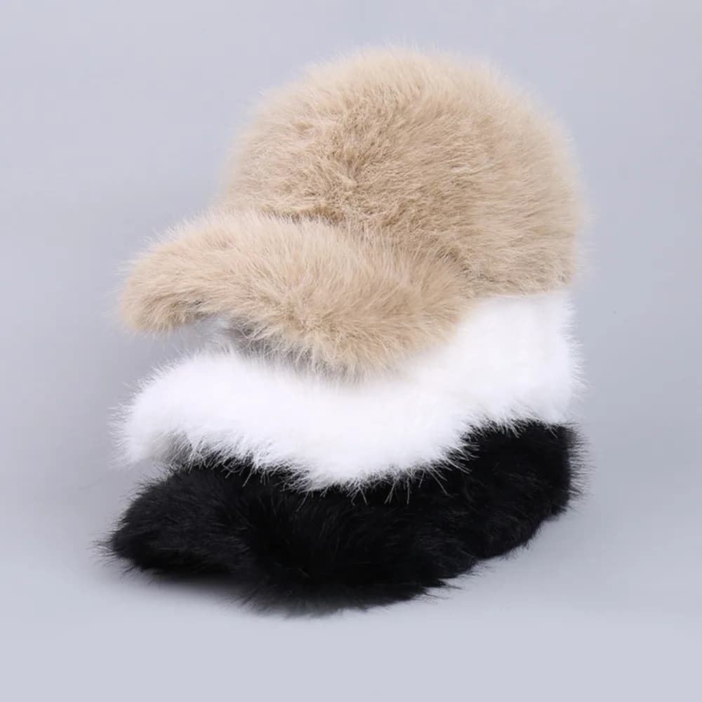 Versatile Solid Color Baseball Hat Thickened Fluffy Winter Baseball Hat Warm Windproof Fur Hat Unisex