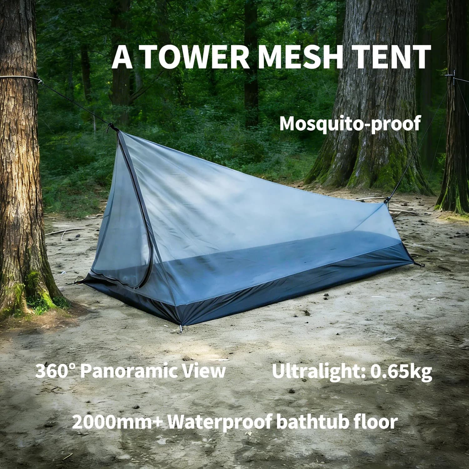 Ultra-light A-Tower Network Tent for 1 Person, Portatile Refuge for Camping and Trekking, Anti-Insect Equipment