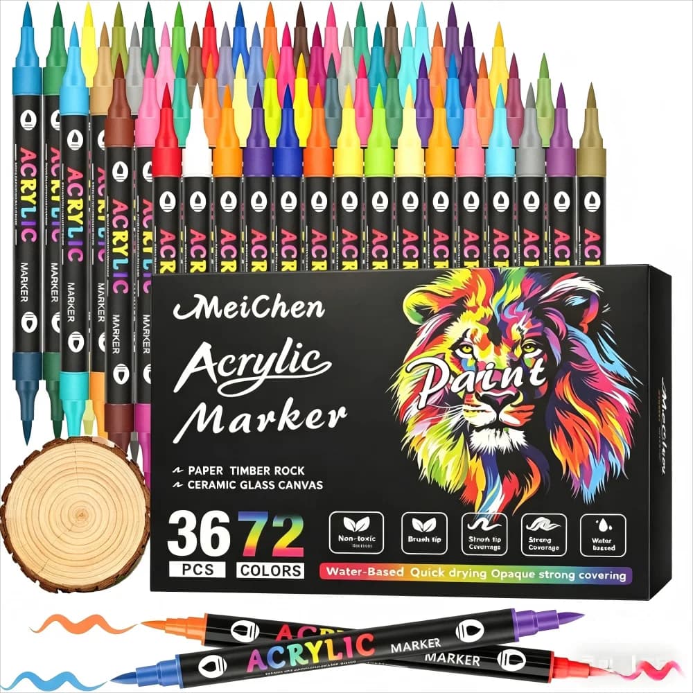 Pennarelli Acrilici Professionali a 48 Colori, Doppia Punta Fine e a Pennello, Adatti per Calligrafia su Pietra e Legno