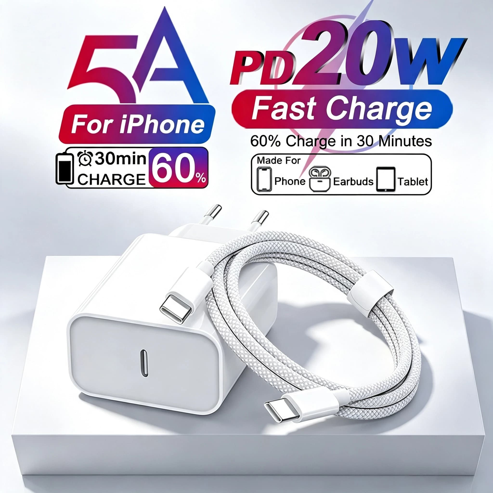20W USB C Charger For Apple Type C Charger PD Fast Charge Cable For iPhone 13 14 11 12 17 16 15 Pro Max Phone Charger Wall Plug