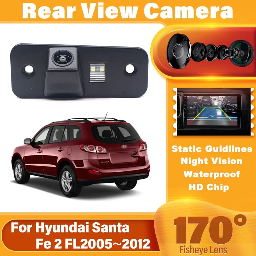 CCD impermeabile HD 170 ° Telecamera posteriore grandangolare Fisheye per Hyundai Santa Fe (CM) SUV per Hyundai Santa Fe 2 FL 2005 ~ 2012 12V