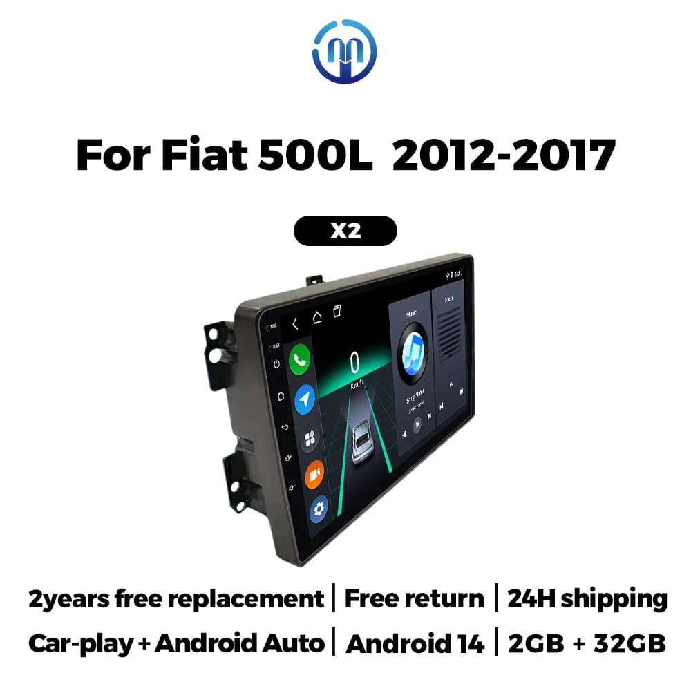 Autoradio Android 14 per Fiat 500L 2012-2017, Lettore Multimediale Video, Navigazione GPS, Bluetooth, Carplay, Touch Screen, Senza DVD 2Din