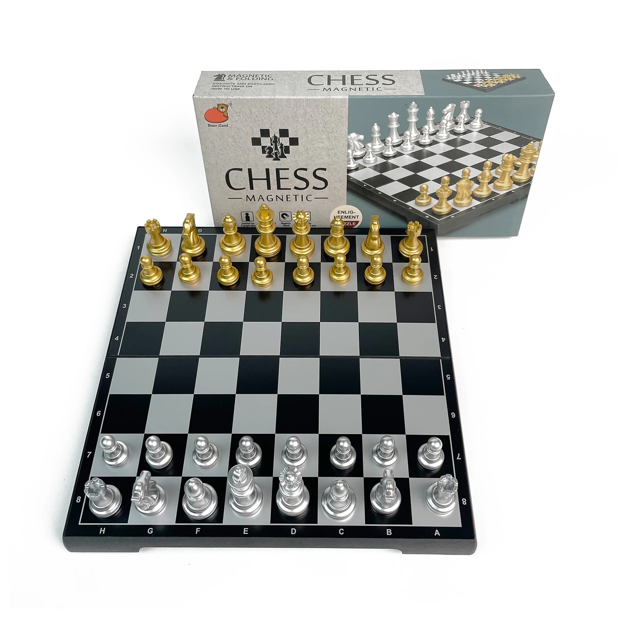 Set di Scacchi Internazionali Magnetici Pieghevoli in Oro e Argento, Gioco da Tavolo Portatile per Bambini, Divertimento all'Aperto per Famiglie