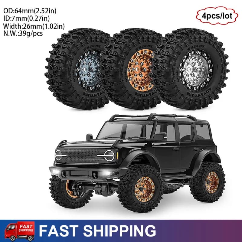 4 Pneumatici e Cerchi da 1,3 Pollici (64mm) per Auto RC Crawler 1/18 Traxxas SCX24 FMS Ascent-18 Axial AX24 FCX24