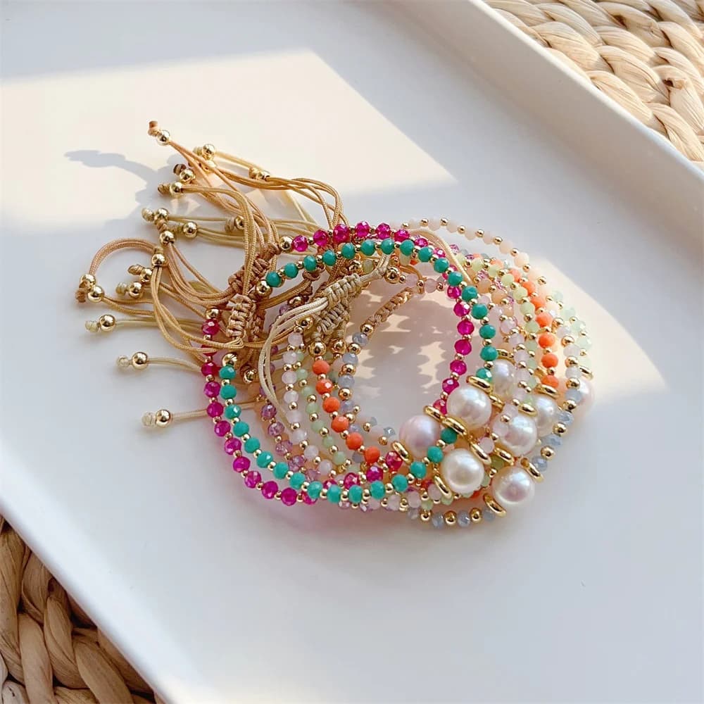 Herlook Bracciale con perline di cristallo sfaccettato per donna Moda Braccialetti con perle naturali Gioielli Pulseras Femme Y2K Accessori