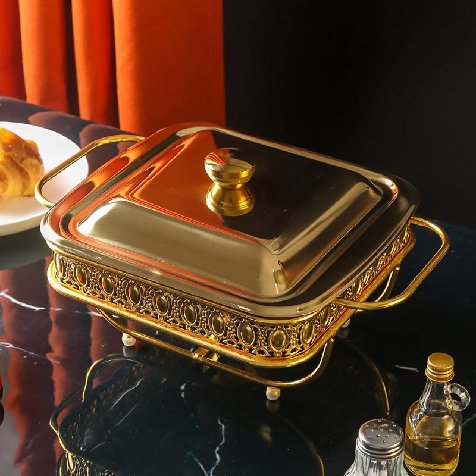 Square Chafing Dish Buffet Container Food Tray Versatile Stainless Steel for Wedding Parties Glass Dish
