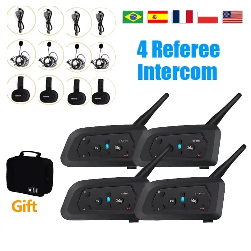 V4C PRO Full Duplex Bluetooth cuffie Soccer Conference Interphone 4 utenti arbitro di calcio 1200M interfono auricolare
