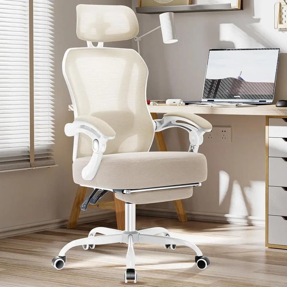 Sedia da Ufficio Ergonomica con Poggiapiedi, Sedia da Scrivania Reclinabile Ultra Spessa con Supporto Lombare 2D Regolabile e Poggiapiedi, Cuscino a Molla, Alta