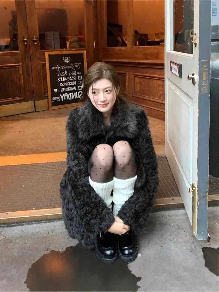 Eco-Friendly Faux Fur Jacket Thickened Roll Sleeve Teddy Coat Youth Women's Winter Outerwear Long Sleeve Korean Style Loose Fit