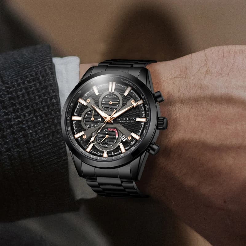 Men's Military Style Quartz Watch - Digital Analog Display With Luminous Hands, Chronograph And Stainless Steel Spray Resistant B