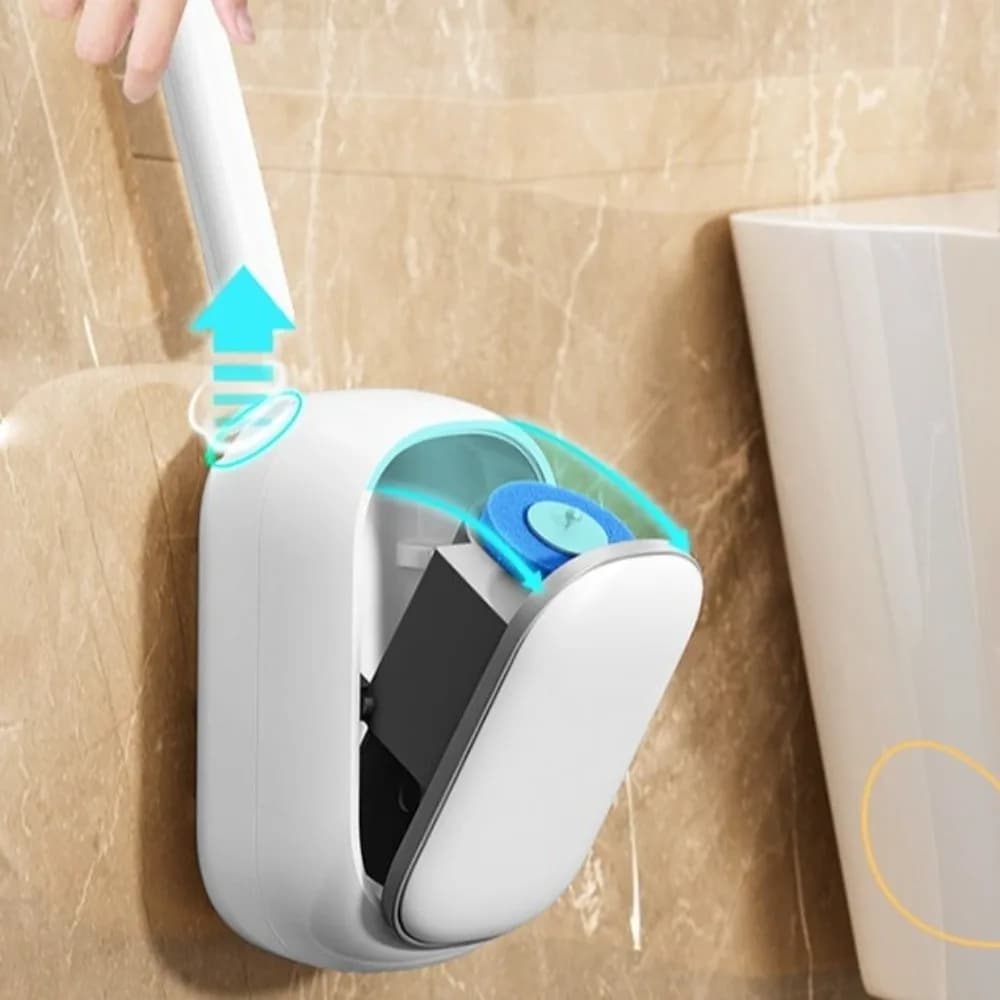 Wall Mounted Toilet Cleaning Brush Set Long Handle Replacement Heads Disposable Toilet Brush Convenient Built-In Brushes