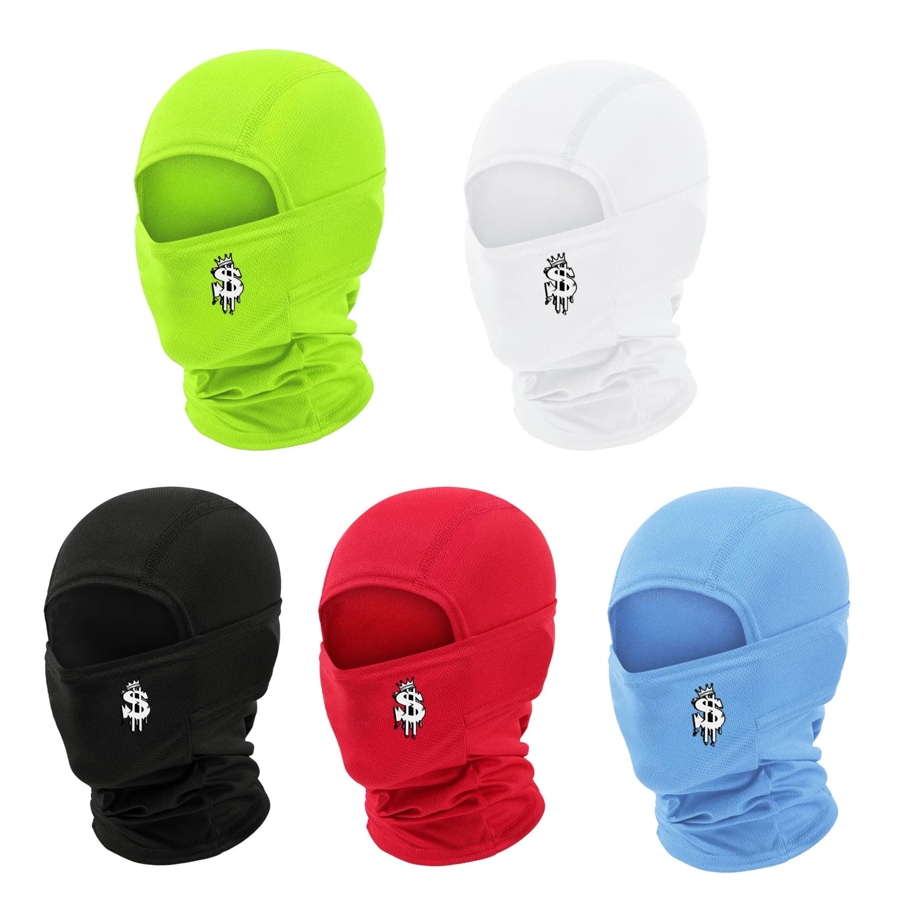 1/5PC Balaclava Maschera integrale da uomo e da donna, maschera in rete traspirante con motivo a corona di dollari, per bicicletta, corsa
