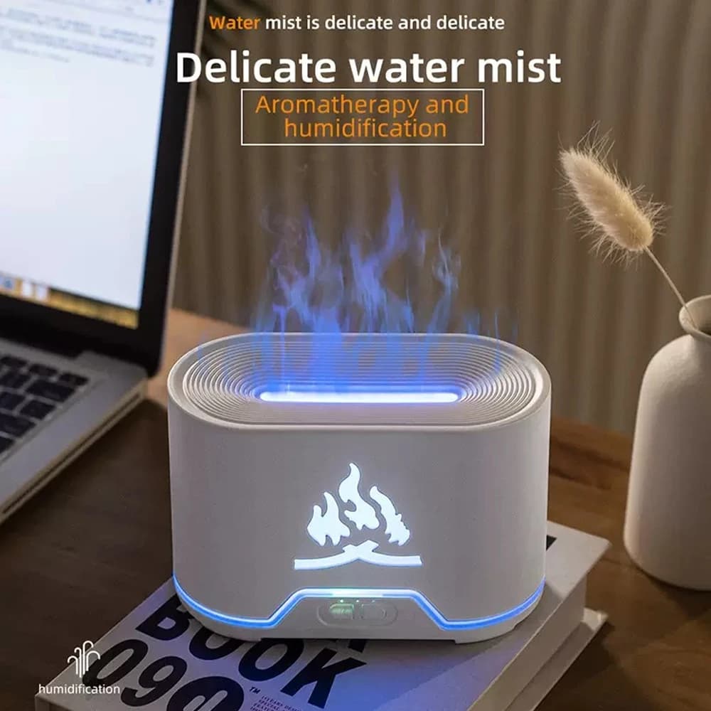 Umidificatore a ultrasuoni a nebbia fredda con telecomando wireless, diffusore di oli essenziali con effetto fiamma realistico, umidificatore per la casa e le camere da letto